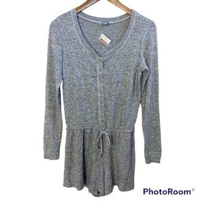 Aerie Grey Henley Long Sleeve Romper Small NWT Pajamas Lounge